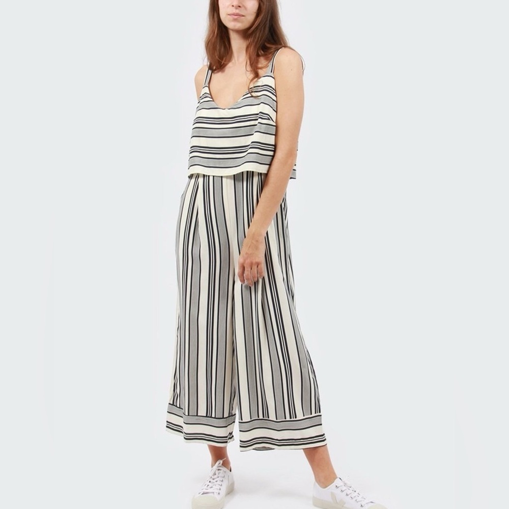 Native Youth Cream & Blue Striped Bay Sleeveless Cropped Jumpsuit